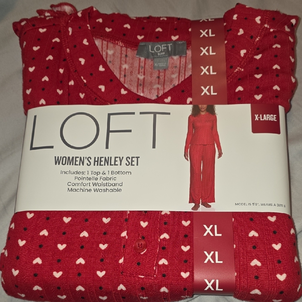 LOFT Red Heart-Print Henley Sleep Set